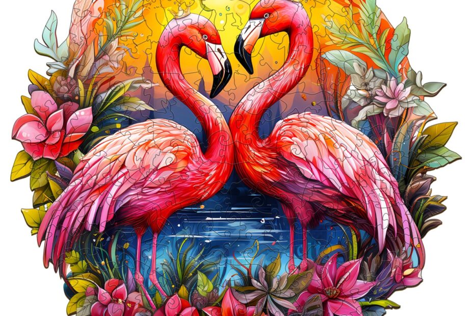 Lesena sestavljanka – kronani flamingo 66d45ec10d154
