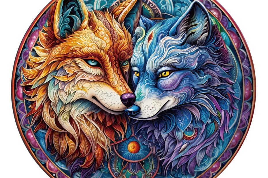Lesena sestavljanka-MANDALA YIN YANG WOLF 2 66df6281131fc