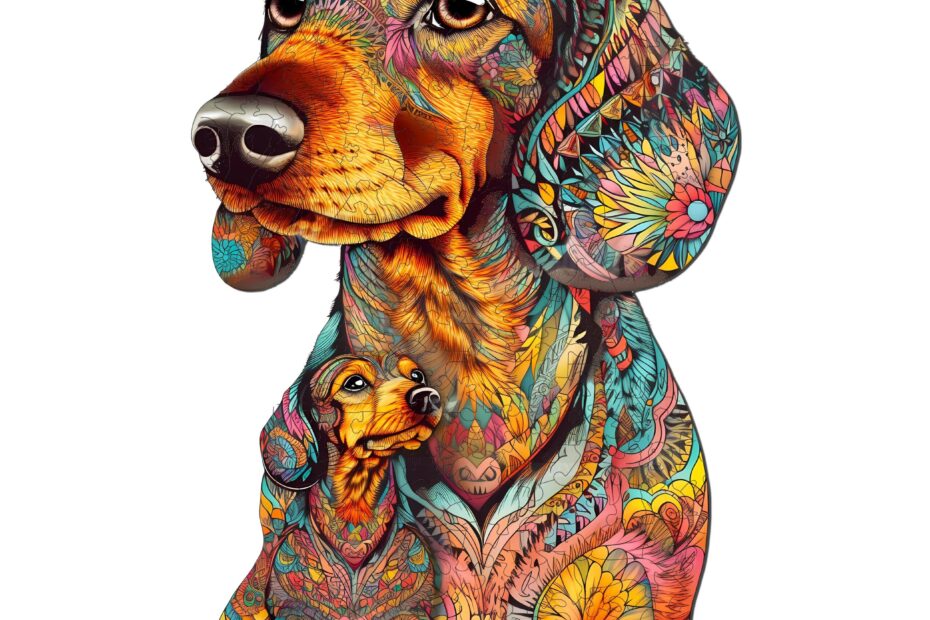 Lesena sestavljanka-starši-otrok Dachshund 66e7cda66da86